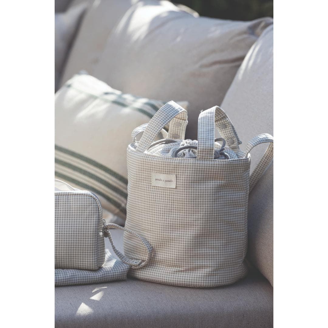 Bolsa Bucket Little Bloom Vichy Gris - Imagen 7