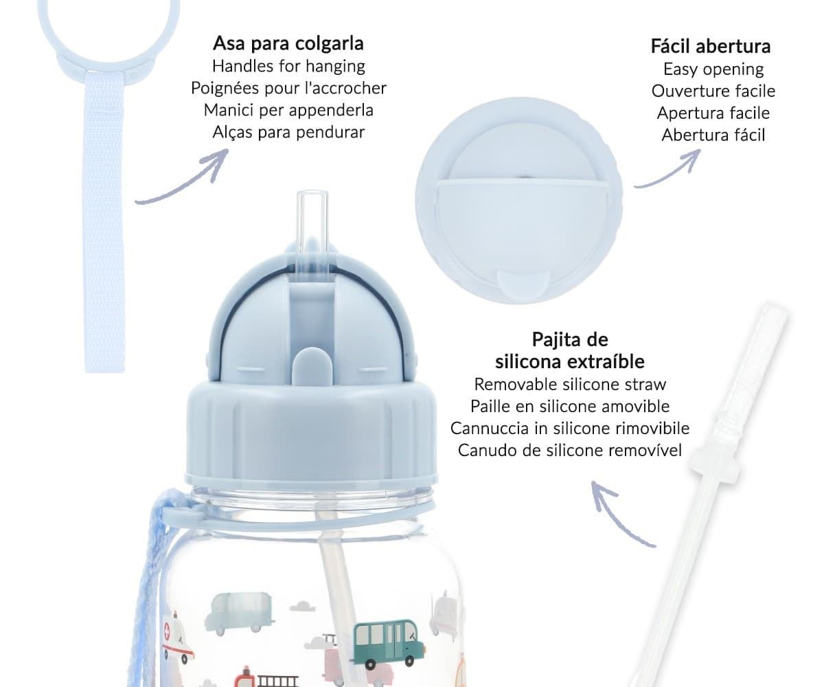 Botella de Plástico con Pajita City Cars - Imagen 3