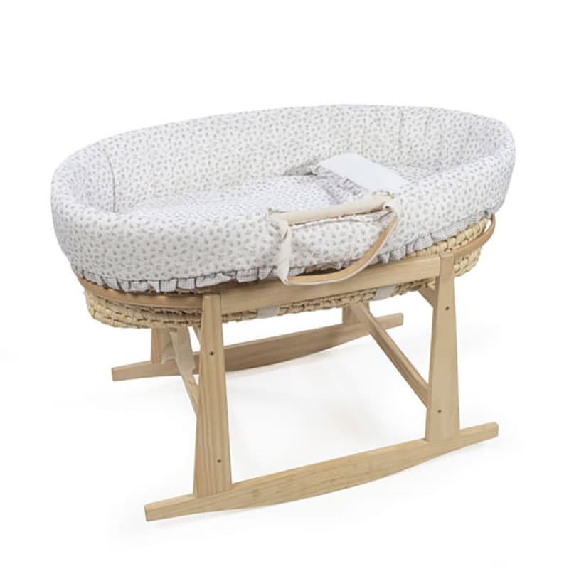 Soporte de Madera + Moisés de Mimbre + Vestiduras Little Bloom - Imagen 1