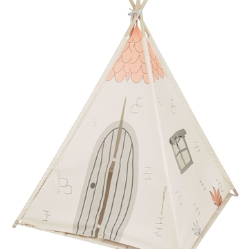 Teepee de Madera con Alfombra Casa Beige - Imagen 1
