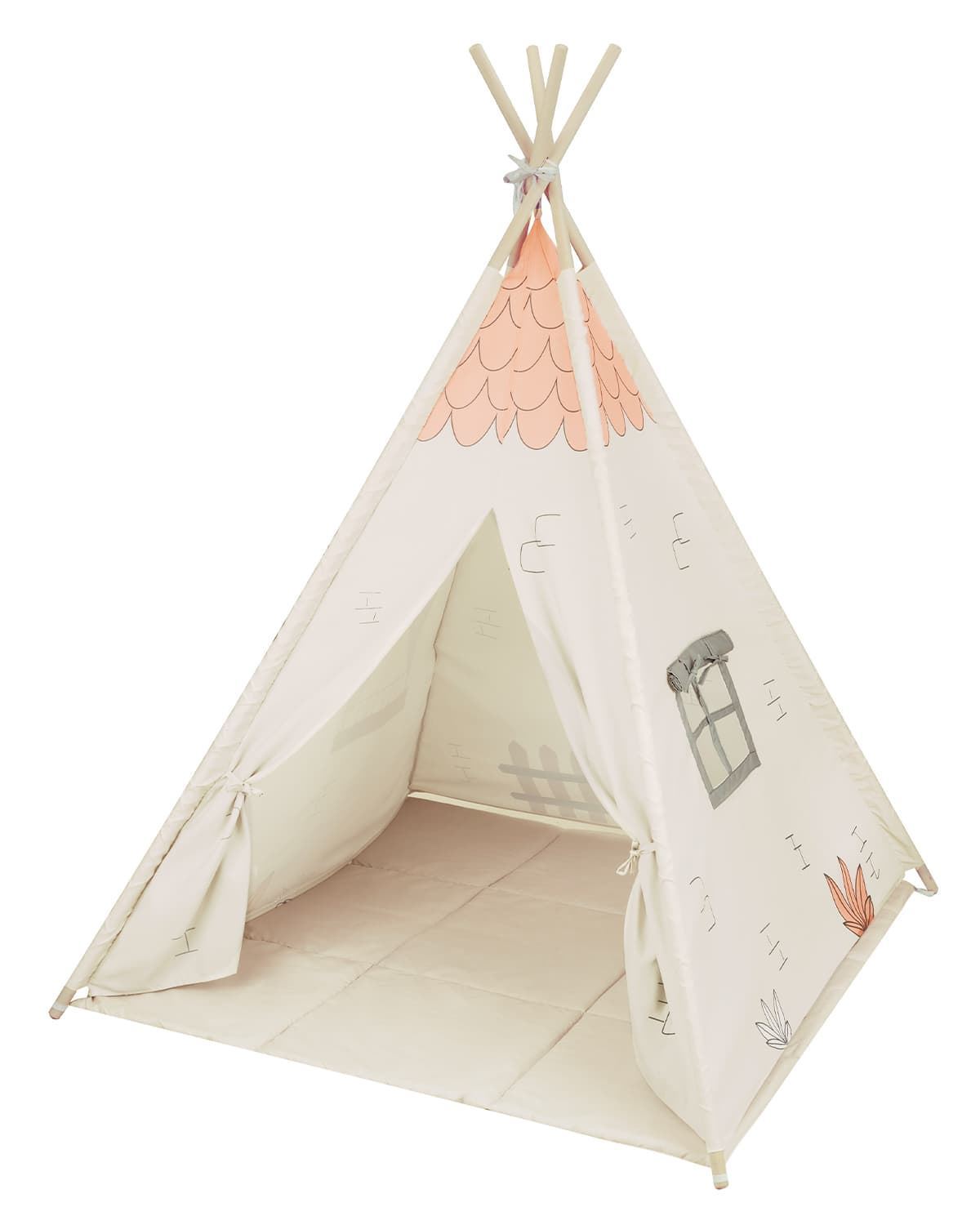 Teepee de Madera con Alfombra Casa Beige - Imagen 2